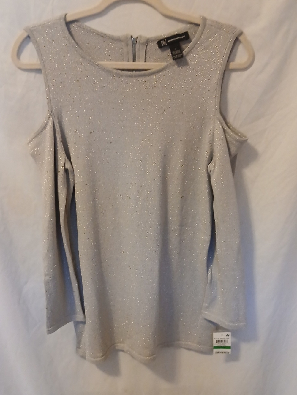 INC International Concepts Silver Sparkle Cold-Shoulder Sweater
